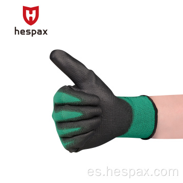 Guantes de nylon de Pu Palm 13G de alta calidad Hespax